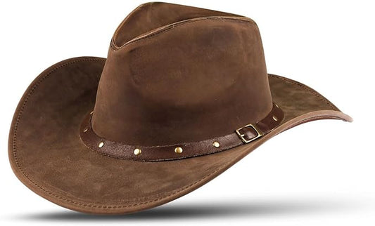 Fabricant Gears Block Grain Leather Western Cowboy Hat for Men Women Shape able into Out Back hat Durable Leather Hat with Buckle ring