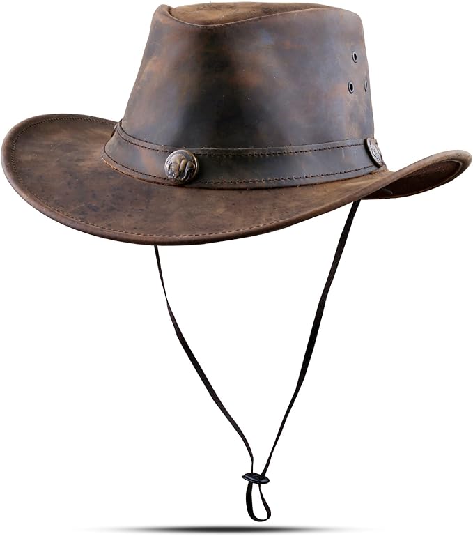 Fabricant Gears Nichols Leather Cowboy hat Shapeable into Outback hat, Australian Hats for Men & Women