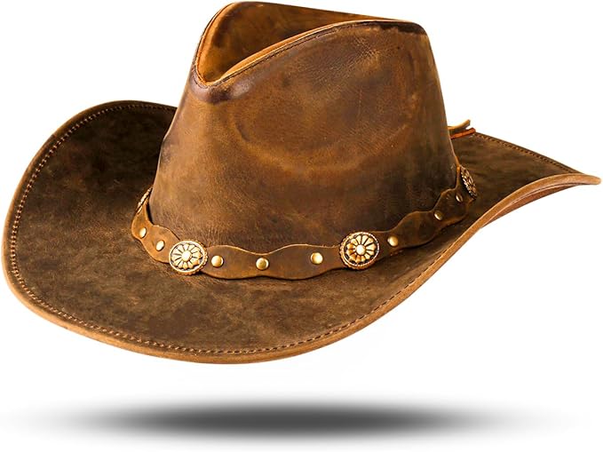 Fabricant Gears Block Grain Leather Western Cowboy Hat for Men Women Shape able into Out Back hat Durable Leather Hat with Stylish Ring