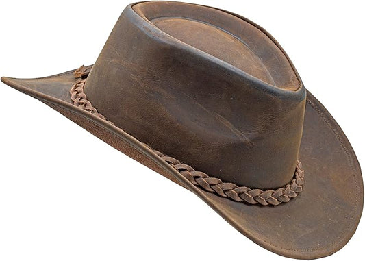 Fabricant Gears Block Grain Leather Western Cowboy Hat for Men Women Shape able into Out Back hat Durable Leather Hat