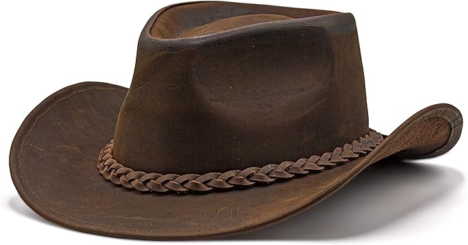 Fabricant Gears Block Grain Leather Western Cowboy Hat for Men Women Shape able into Out Back hat Durable Leather Hat