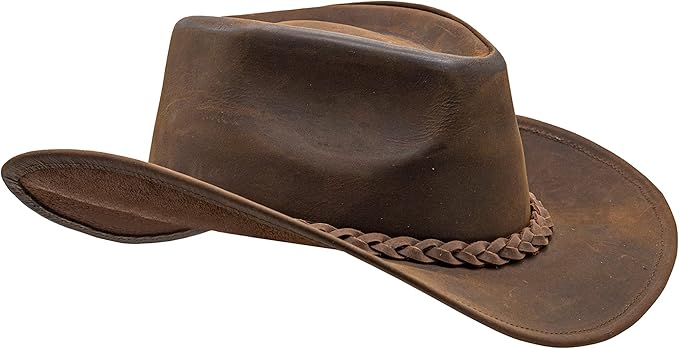 Fabricant Gears Block Grain Leather Western Cowboy Hat for Men Women Shape able into Out Back hat Durable Leather Hat