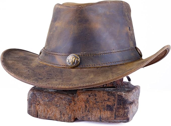 Fabricant Gears Nichols Leather Cowboy hat Shapeable into Outback hat, Australian Hats for Men & Women