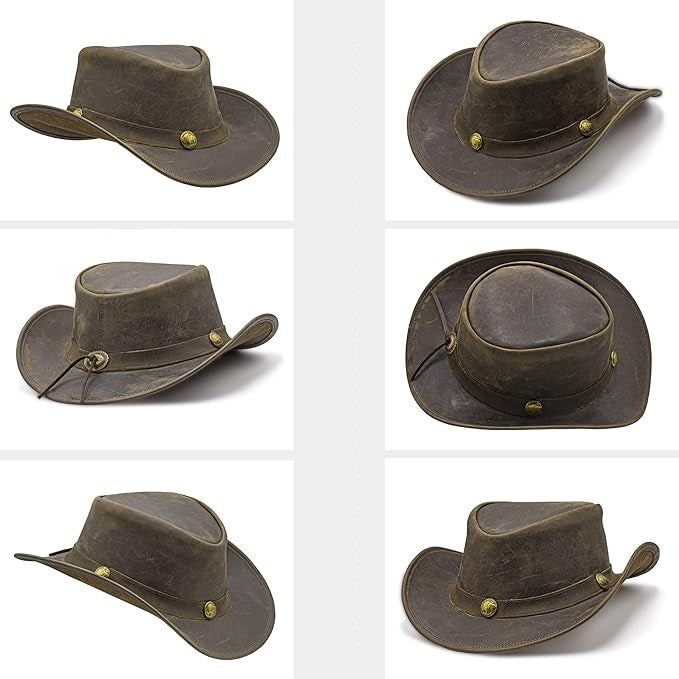 Fabricant Gears Nichols Leather Cowboy hat Shapeable into Outback hat, Australian Hats for Men & Women