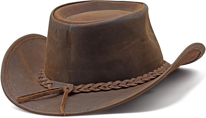 Fabricant Gears Block Grain Leather Western Cowboy Hat for Men Women Shape able into Out Back hat Durable Leather Hat