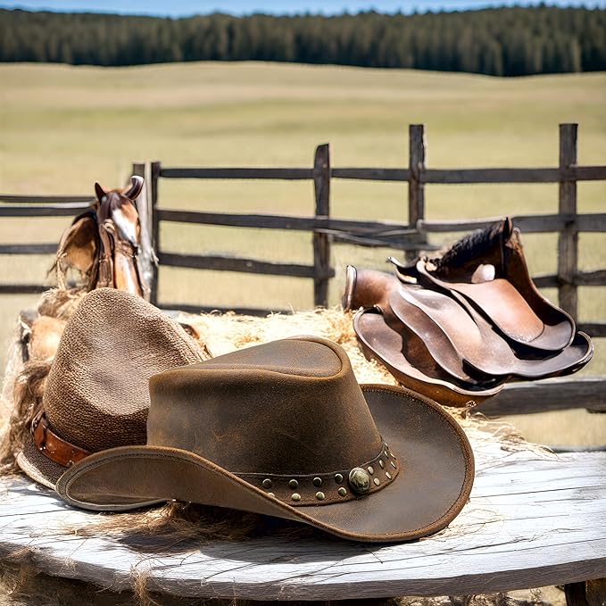 Fabricant Gears Shapeable Leather Cowboy hat into Outback hat Western Vintage Australian Hats for Men & Women